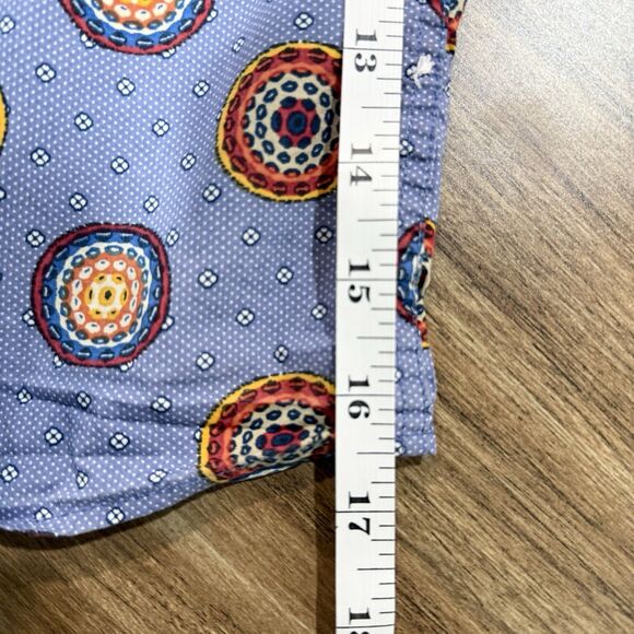 Tasso Elba Men’s XL Dress Button Down Shirt Cotton Short Sleeve Blue Medallion - Picture 6 of 6